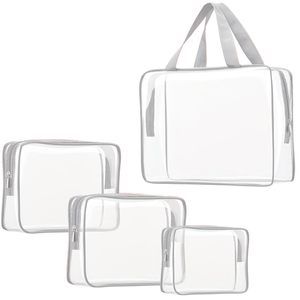 4pcs Crystal Clear Pvc Travel Toiletry Bag Kit For Women Men, Waterproof Vinyl🧐